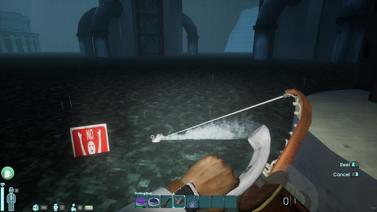 Fishing in dark atmospheric waters with a makeshift fishing rod