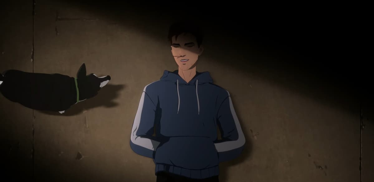 A cinematic shot showing a character in atmospheric lighting
