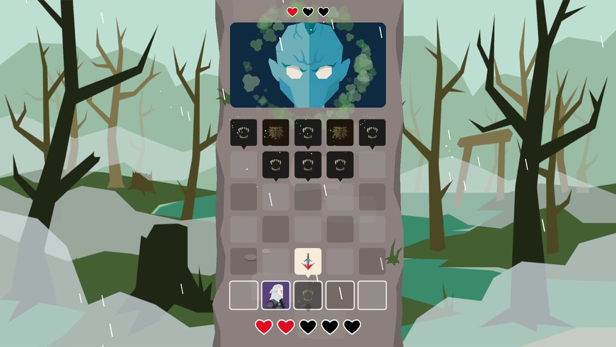 The combat minigame with Geralt dodging attacks on a grid while lining up strikes